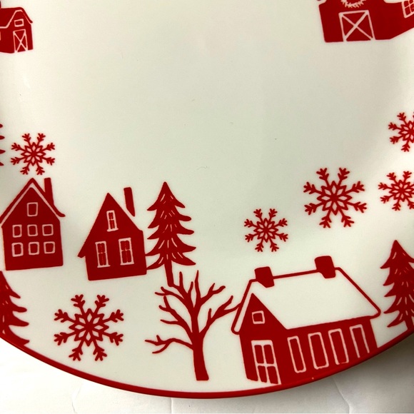 COPY - Set of 2 Dinner Plates 9.5” Red and White Winter Village - Picture 6 of 9